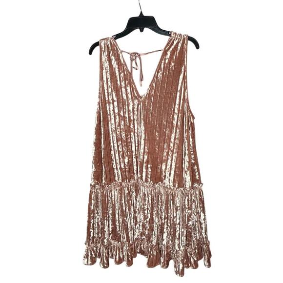 En Saison Dusty Pink Tiered Pleated Ruffle Crushed Velvet Lush Dress Size Large - Picture 1 of 11